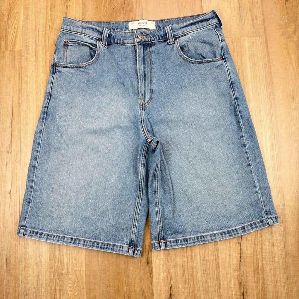 Hollister Men's W34 Super Baggy 90s Y2K Light Blue Denim Jean Shorts